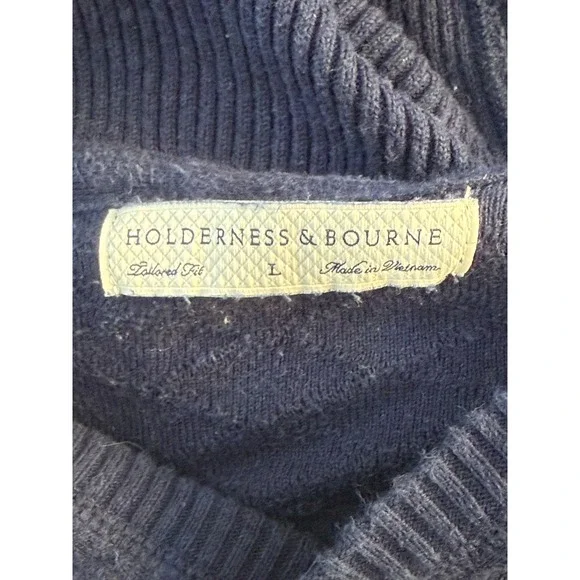 Holderness & Bourne Wallace Sweater Mens L Heathered Navy Egyptian Cotton Hooded - Picture 4 of 8